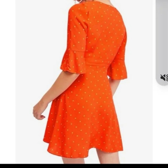 Free People All Yours Orange & Yellow Polka Dot Mini Dress Size 10 - Picture 3 of 11